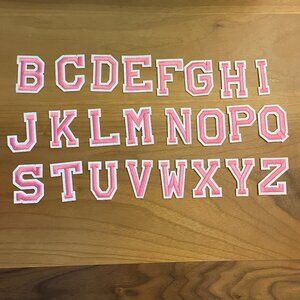 Iron On Patches 24 PCS Pink & White Alphabet (SKU: 62MI)